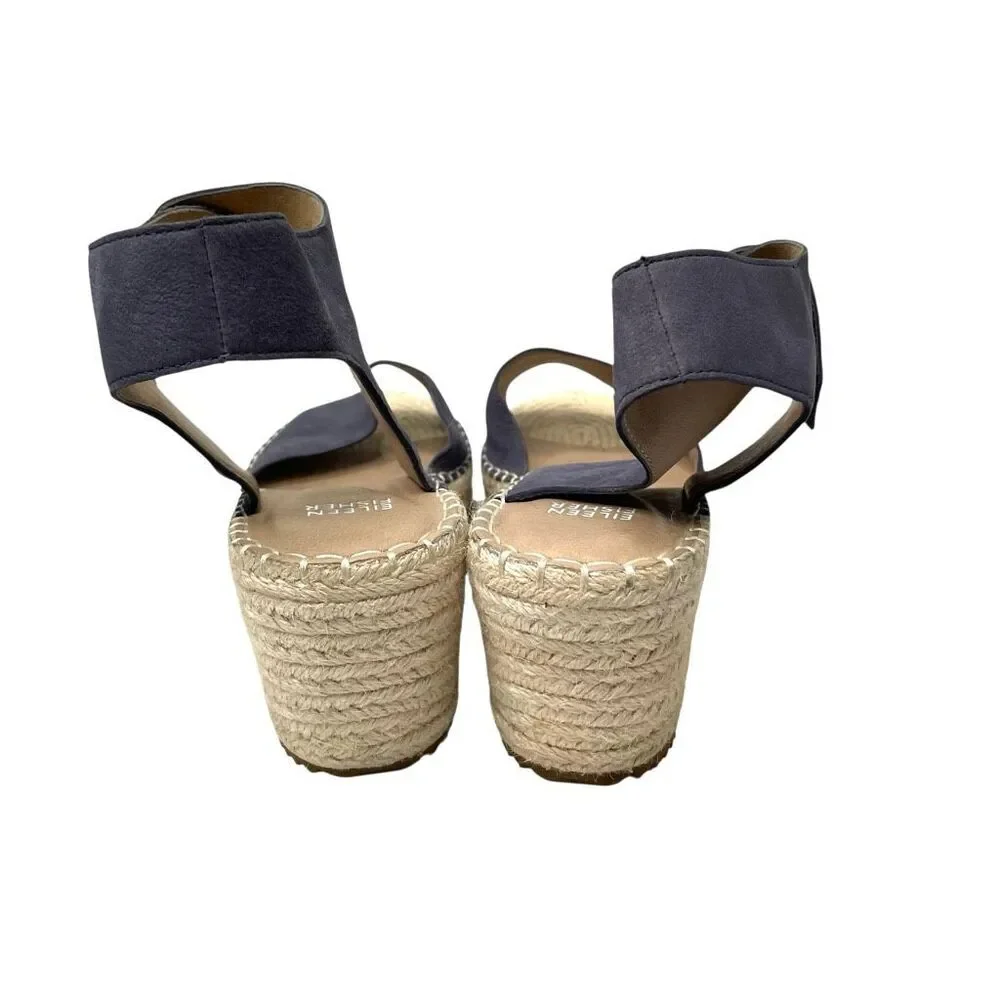 Eileen Fisher Weslia espadrille leather wedge Heels sandals‎ Size 10 blue